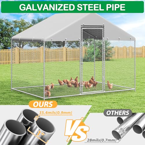 Metal Chicken Coop, Large Walk-in Chicken Run with Waterproof Cover, Spire Roof Hen House Poultry Cage for Outdoor, Backyard,Farm(6.43'Wx9.71'Lx6.41'H) - size: 116.5"L x 76.8"W x 76.5"H