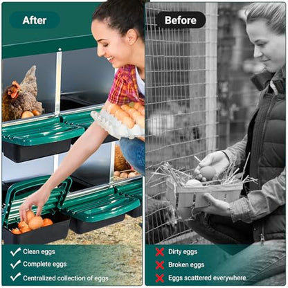 6-Hole Chicken Nesting Box with Removable Lid, Metal Chicken Coop with Roll Away Design/Easy Egg Collection/Ventilation Holes, for Chicken Coops, Duck Coops and Hens - color: Green, size: 6 holes with Legs