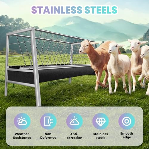 5 Ft Long Goat Hay Feeder, 88 Gallon Feeding Tray for Livestock Feeder, 2 in 1 Hay Feeder for Goats, Feeding Goats, Sheep and Ponies, for Farms, Sheep Sheds (Rubber)