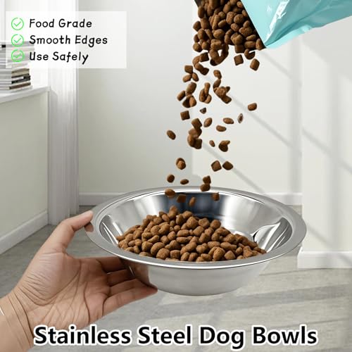 kathson 2 Pack Stainless Steel Dog Bowls, Dog Water and Food Bowl Set, Metal Puppy Bowls, Pet Dishes for Small Dogs and Cats - color: Silver, size: 4cups