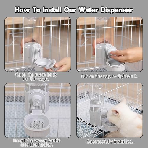 18OZ Rabbit Water Bottle, Pet Water Bottle for Cage Crate,Hanging Automatic Water Dispenser for Cage,Ferret Bunny Guinea Pig Water Bowl,Suitable for Small Animal (Grey, 18OZ) - color: Grey