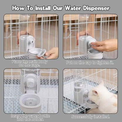 18OZ Rabbit Water Bottle, Pet Water Bottle for Cage Crate,Hanging Automatic Water Dispenser for Cage,Ferret Bunny Guinea Pig Water Bowl,Suitable for Small Animal (Grey, 18OZ) - color: Grey