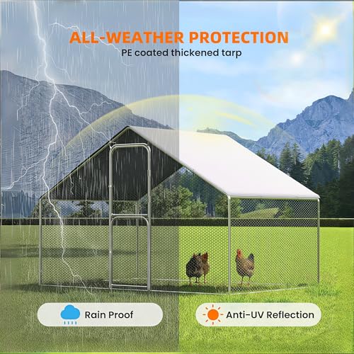UDPATIO Large Metal Chicken Coop Walk in 6-10 Chicken Run House | Heavy Duty Outdoor Poultry with Protective Cover for Ducks, or Rabbits | Predator-Proof & Weather-Resistant - size: 120.0"L x 72.0"W x 72.0"H