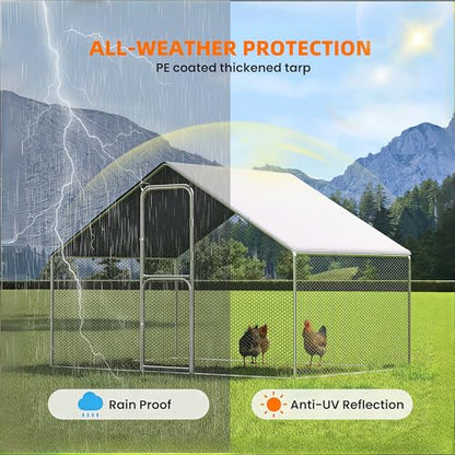 UDPATIO Large Metal Chicken Coop Walk in 6-10 Chicken Run House | Heavy Duty Outdoor Poultry with Protective Cover for Ducks, or Rabbits | Predator-Proof & Weather-Resistant - size: 120.0"L x 72.0"W x 72.0"H