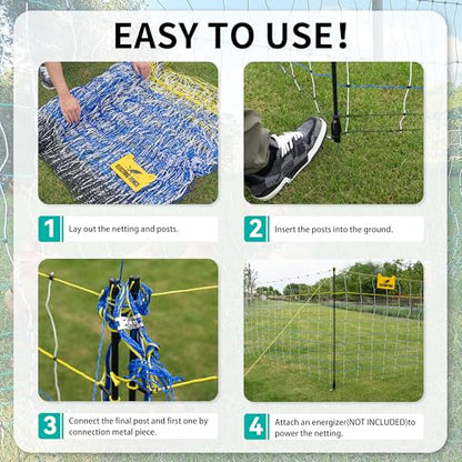 PPOLB Highly Visible Blue Electric Fence Netting, 49.6" H x 164' L, Portable Livestock Nets Mesh for Goats, Sheep, Hogs, Dog, Electric Fencing for Backyards, Homesteaders, Farms Ranches, and Gardens - size: 49.6" H x 164' L