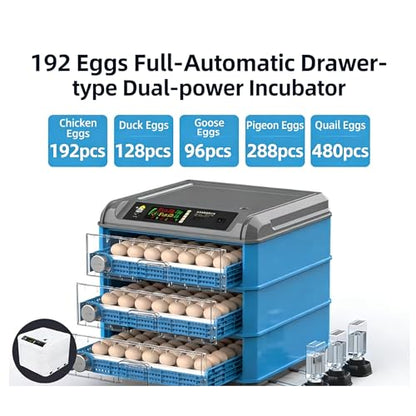 Automatic Egg Incubator For 192 Eggs - Digital Temperature & Humidity Control, 360° View Window, Auto Egg Turner- Commercial & Home Use For Chicken, Duck, Quail Eggs(192) - size: 192