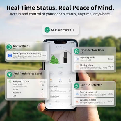 Smart Automatic Chicken Coop Door Solar Powered, WiFi App-Controlled, Door Status Display, 8000mAh Battery, Notifications, Sunrise Sunset Timer, Anti-Pinch Protection, Predator Proof Aluminum Alloy