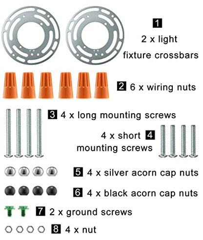 Qc 2 Pack Universal Light Fixture Mounting Bracket, 4 Inches Diameter Steel Crossbar Plate with Ground Screw for Mount Wall Light, Close to Ceiling Light, Chandelier Silver - size: Size-1