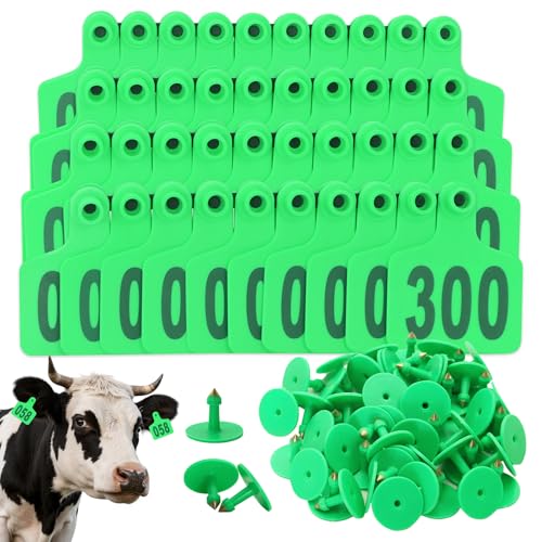 300Pcs Cattle Ear Tags 001-300 Numbered Large Plastic Livestock Ear Tags Animal Identification Tags for Cattle Goat Sheep Pig Cow, Farm Management Tools (Green) - color: Green