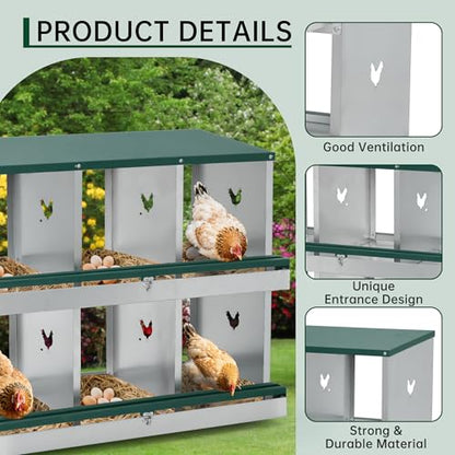 GarveeLife Chicken Nesting Box, 10 Compartments Nesting Box for Chickens, Two-Tier Steel Chicken Egg Laying Box with Large Vented Holes Wall Mounting for Easy Egg Collection - color: Green / 10 Compartments