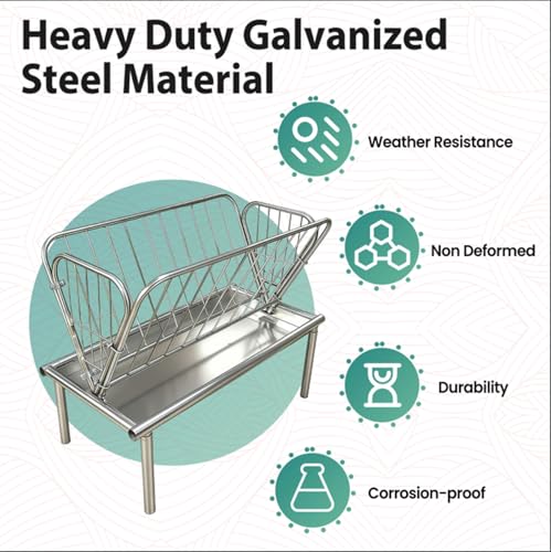 Heavy Duty Galvanized Steel Livestock Feeder, 4 Ft Outdoor Pasture Feeder, Large Capacity 2 in 1 Grain & Hay Rack with Steel Frame & 6” Deep Feed Pan, for Goats, Cow, Sheep, Horses