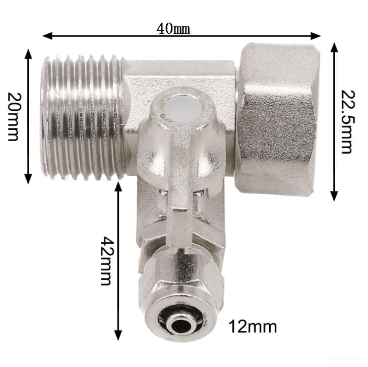 RO Water Feed Adapter 1/2 Inch to 1/4 Inch with Shut-off Ball Valve Tap Tee Chrome-Plated All Metal Lead-Free Brass for Reverse Osmosis System Plumbing Fixtures