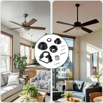 5-Piece Sloped Ceiling Fan Mount Bracket Kit – Universal Black Ceiling Fan Adapter for Most Fans, Includes Mounting Bracket, Hanger Ball, Canopy, Screw Cover & Hardware