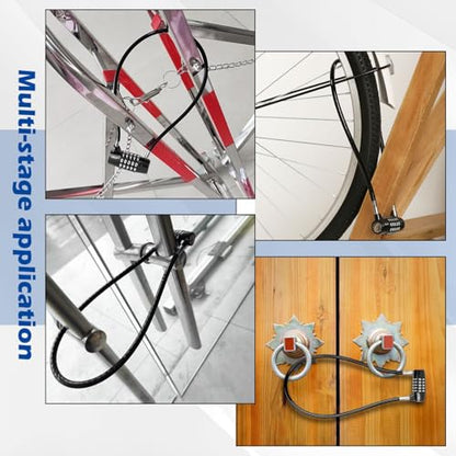 Cable Locks with Combination,Steel Cable Rope Wire 5-Digit Combination Lock with Resettable Code for Bikes, Lockers, File Cabinets, Wardrobes, Small Fences,gate Lock, Pool Padlock. - size: Span11in,Cable length 23*0.3 in