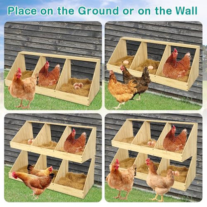 Chicken Nesting Boxes, 6 Compartment Wooden Chicken Laying Boxes, Nesting Boxes for Chickens, Hens, Ducks, Poultry Nest Box for Laying Eggs, Includes 6 Fake Eggs - size: Double