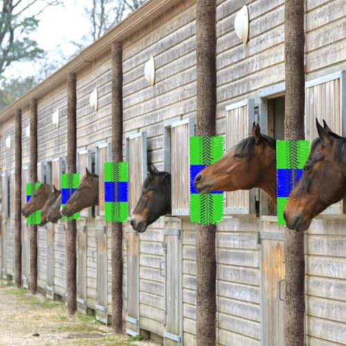 Livestock Scratching Brush 4 Pack, Dense Cow Brush Wall Mount Anti-Itch Grooming Tool, Flexible Goat and Horse for Grooming with Screws and Nuts - color: teal