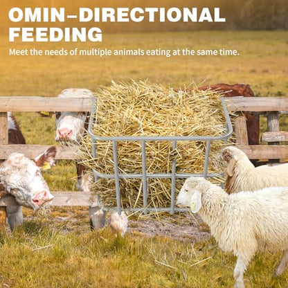 Large Capacity Wall Mounted Hay Feeder, Heavy-Duty Steel, 22.8 x 14.6 x 20 Inch, for Horse, Goat, Sheep Livestock, Silver