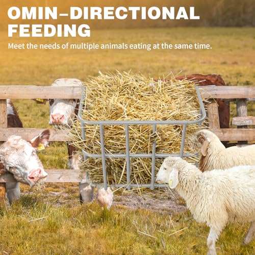 Livestock Feeder,Large Capacity Hay Feeder, Heavy-Duty Steel Goat Hay Rack, 22.8" Long Wall Mounted Horse Hay Holder, Multiple Sided Feeding Rack for Sheep Farm Livestock Indoor Outdoor, Silver
