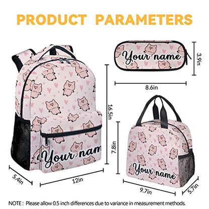 Personalized Pig Backpack with Lunch Box and Pencil Case, 16 Inch Cute Pig Bookbag Durable, Lightweight, Large Capacity, Funny Animal Backpack for School Girls Kids Women - color: Style-2-3