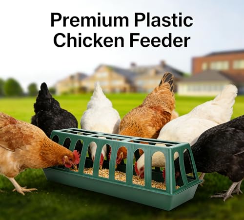 COZIWOW Plastic Poultry Feeder Rack, No-Waste Chicken Feeder with 12 Feeding Slots, Heavy-Duty Green Feeding Trough for Chickens, Ducks, Geese, and Small Poultry, Farm & Backyard Poultry Supplies