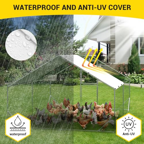 GarveeHome Large Walk in Chicken Coop, 9.8 x 13.1 x 6.6 FT Metal Poultry Cage with Double Doors, Chicken Runs for Yard with Cover for Outdoor Farm Yard - size: 9.8' W x 13.1' L x 6.5' H