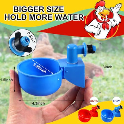 Tanlade 50 Pcs Automatic Chicken Waterer Cups Chicken Feeder for PVC Pipe Waterer Kit for Poultry Duck Goose Turkey Bunny (Red,Blue,Classic) - color: Red,Blue