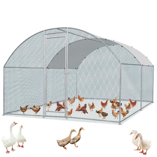 Outvita Large Metal Chicken Coop, 13×10FT Walk-in Poultry Cage with Waterproof & Anti-UV Round Arch Cover, Duck Rabbit Hen Cage Galvanized Mesh for Outdoor Yard Backyard and Farm - size: 156.0"L x 120.0"W x 78.0"H