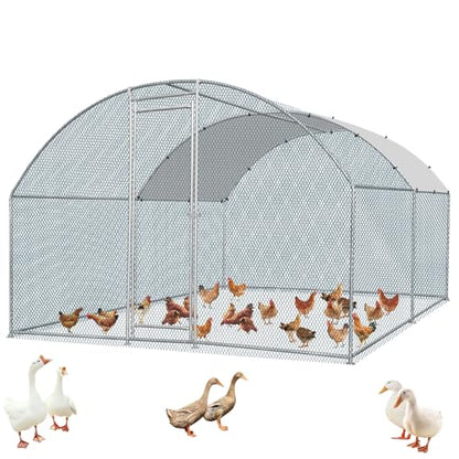 Outvita Large Metal Chicken Coop, 13×10FT Walk-in Poultry Cage with Waterproof & Anti-UV Round Arch Cover, Duck Rabbit Hen Cage Galvanized Mesh for Outdoor Yard Backyard and Farm - size: 156.0"L x 120.0"W x 78.0"H