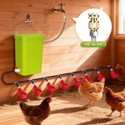 3.2Gal Automatic Chicken Waterer System Float Control Poultry Water Dispenser Complete Set Pipeline with Chicken Water Cups, Chicken Water Feeder for Chickens Ducks Geese Quail