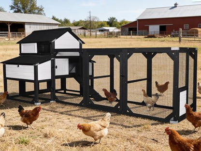Aivituvin Chicken Coop Extra Large for 8-10 Chickens Wooden Hen House Outdoor with Wheels 41.17ft² Poultry Cage with Run, 6 Nesting Boxes (Black ＆ White) - size: Black-118.11"L x 53.54"W x 49.53"H