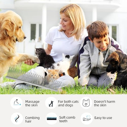 Professional Pet Stainless Steel Comb Long&Short Tooth Dog Dematting Com Flea Comb Pet Grooming Tool for Dogs and Cats Remove Loose Hair Mats Knots Tangles Dirt Fleas 6.1in/15.5cm