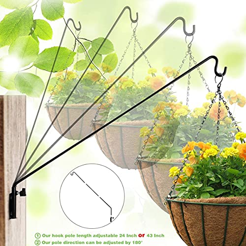 MIXXIDEA Heavy Duty Extended Reach Wall Mounted Deck Hook Wall Pole,Bracket Direction and Length Adjustable Plant Bracket for Bird Feeders, Planters, Suet Baskets, Lanterns, Wind Chimes,Black - size: 43in Long Wall Mounted Hook-1 Pack