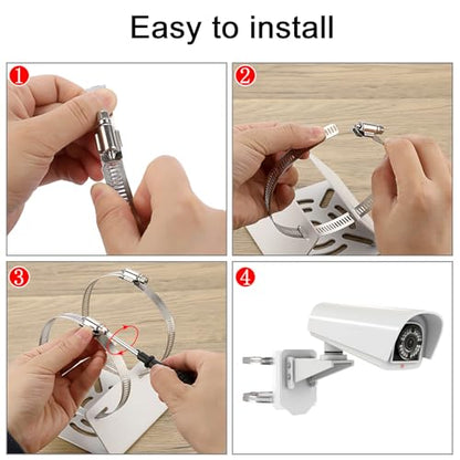 Sumnacon Camera Pole Mount Bracket-Stainless Steel Pole Mount Adapter Bracket with Loops,Sturdy Camera Mount Bracket for Pole Post,Universal Pole Mount Bracket for CCTV Security Camera Ptz Dome - color: Silver