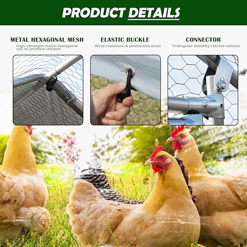 Large Metal Chicken Coop Round Top Upgrade Tri-Supporting Wire Mesh Chicken Run,Chicken Pen with Water-Resident and Anti-UV Cover,Duck Rabbit House Outdoor (Dome Roof 31.2'L x 9'W x 6.5'H) - size: 374.4"L x 108.0"W x 78.0"H