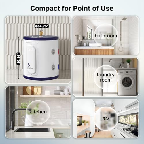 ThermoMate Tank Water Heater Electric, 6 Gallon Small Point of Use Residential Hot Water Heater, 1500W 120Volt Compact, Adjustable Thermostat, UL Listed (ES600) - style: 6 Gallons