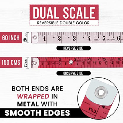 Pack of 2 Fabric Tape Measure, Measuring Tape for Body |Soft Measuring Tape for Sewing Cloth & Weight Loss Medical Body Measurement Nursing Craft 60 inch,150 cm - color: Pink