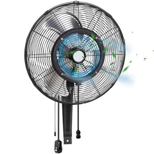 hykolity 20" Outdoor Misting Wall Fan, 3-Speed High Velocity Industrial Outside Fan, Waterproof Wall Mount Oscillating for Patio Cooling - UL Listed Black - size: 20 Inch