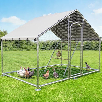 Large Metal Chicken Coop with Roosting Perch, UV-Resistant and Waterproof Cover, Chicken Run Outdoor Walk-in Cage Rabbit Duck Hen House for Yard Farm Use Spire Roof (10’ W x 4.9’ L x 6.4’ H) - size: 59.9"L x 118.0"W x 78.0"H