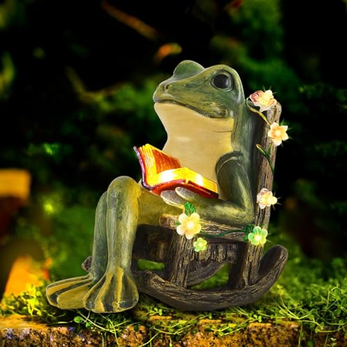 Solar Garden Statues Miniature Frog Figurine Thanksgiving Decor with Succulents and 7 LED Lights Outdoor for Patio Yard Balcony Lawn - Unique Housewarming Birthday Gifts for Women Mom Family Friends - style: frog