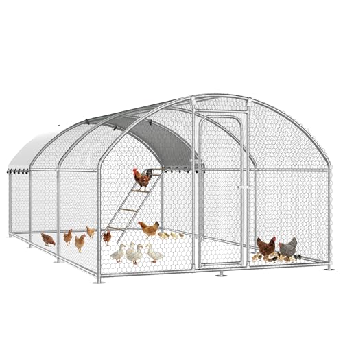 Large Metal Chicken Coop with Roosting Perch Walk-in Poultry Cage Chicken Run Duck House Chicken Pen Dome Shaped Coop with Waterproof Cover for Outdoor Backyard Farm Use(10' L x 19.7' W x 6.4' H) - size: 236.4"L x 120.0"W x 76.8"H