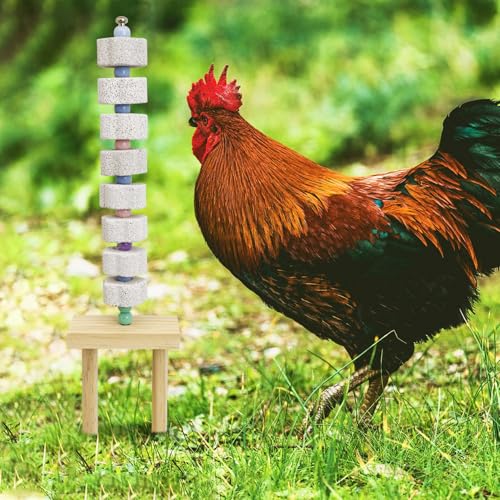 Hamiledyi Chicken Chewing Toy Chicken Coop Accessories with Calcium Stone & Wood Stake Enrichment Toys for Hens, Ducks, Geese, Cockatiel, Parakeet, Parrot, Budgie - size: 1 Pack