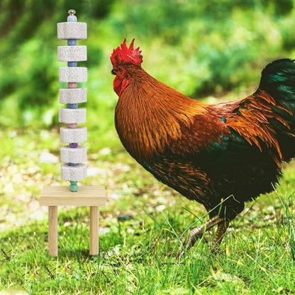 Hamiledyi Chicken Chewing Toy Chicken Coop Accessories with Calcium Stone & Wood Stake Enrichment Toys for Hens, Ducks, Geese, Cockatiel, Parakeet, Parrot, Budgie - size: 1 Pack