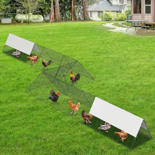 Large Metal Chicken Tunnel with Corner Frame, Portable Chicken Coop Run with Waterproof & Anti-UV Cover for Backyard Farm, Poultry Cage for Hens, Ducks, Rabbits, 287x78.7x24.2 inch