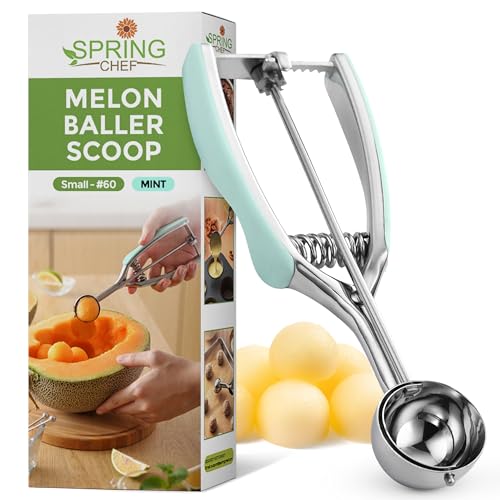 Spring Chef - Mint Small Cookie Scoop for Baking, Multifunctional #60 Melon Baller with Trigger Release for Watermelon, Ice Cream, Protein Ball, Stainless Steel Scooper, 1 Tbsp Cookie Dough Scoop - color: Mint, size: #60 - Small - 1 Tbsp