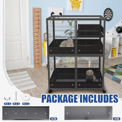 Chunful Scatter Guards Compatible with Ferret Nation & Critter Nation, 9 Pcs Pull Out Adjustable Small Animal Cages Guards, Urine & Litter Containment for Ferrets, Chinchillas, Rats(Black) - color: Black