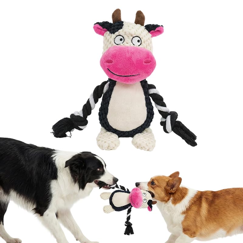 Plush Dog Chew Toys,2026 New Squeaky Dog Toy for Aggressive Chewers, Indestructible Dog Toy for Small Medium Large Dogs to Keep Them Busy Puppy Teething Toy (Cow) - color: Cow