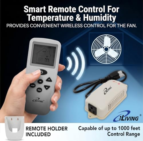 iLiving 12" Shutter Exhaust Fan with Wireless Smart Remote Controlled Thermostat and Humidity, Variable Speed Wall Mounted Attic Vent Fan, Chicken Coop Ventilation, 960 CFM, 1400 SQF Coverage Area - size: 12 inches