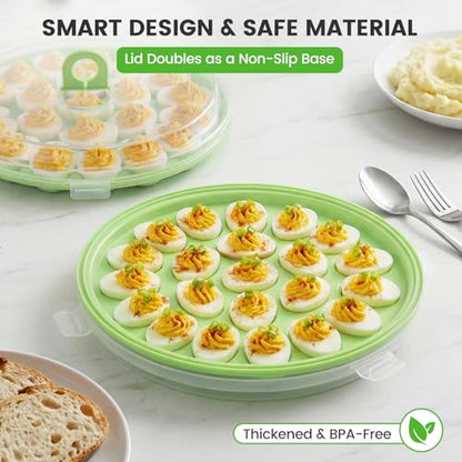 HANSGO Deviled Egg Containers with Lid, 3PCS Deviled Egg Platter Carrier Holder Trays with 66 Slots for Party and Home Kitchen, Green - color: 3 Pack Green