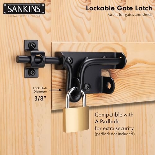 Slide Bolt Gate Latch for Wooden Fence, Heavy Duty Black Sliding Bolt Gate Lock Latch Hardware with Padlock Hole, Door Gate Latch for Wooden Gate Vinyl Fence Barn Shed, 1 Pack - size: Upgrade