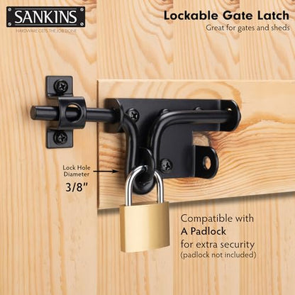 Slide Bolt Gate Latch for Wooden Fence, Heavy Duty Black Sliding Bolt Gate Lock Latch Hardware with Padlock Hole, Door Gate Latch for Wooden Gate Vinyl Fence Barn Shed, 1 Pack - size: Upgrade